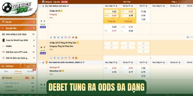 Debet tung ra odds đa dạng